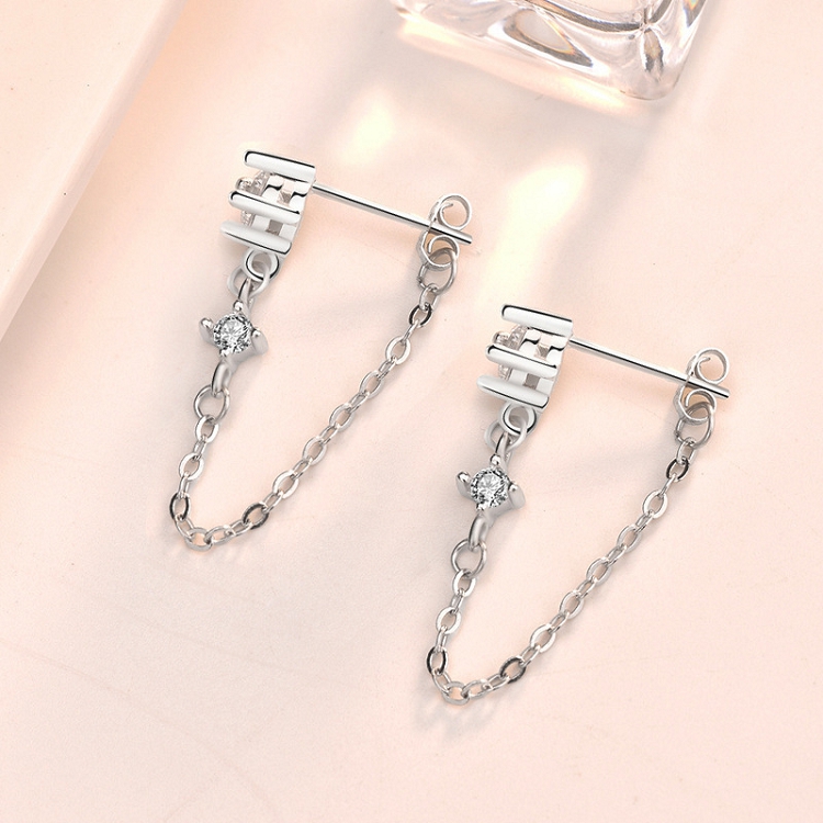 S925 sterling silver personality earrings female South Korean fashion micro inset diamond long tassel chic network red earrings wholesale