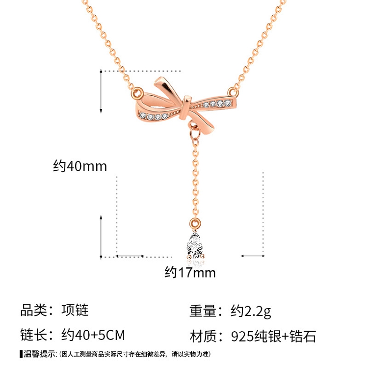 Original S925 sterling silver bow tassel necklace female niche design INS sexy clavicle chain neck chain