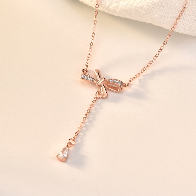 Original S925 sterling silver bow tassel necklace female niche design INS sexy clavicle chain neck chain