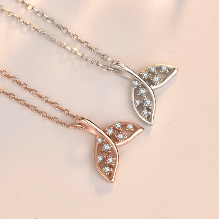 jewelry S925 sterling silver micro-inlaid zircon fish tail rose gold necklace female INS Korean version of the pendant net red necklace