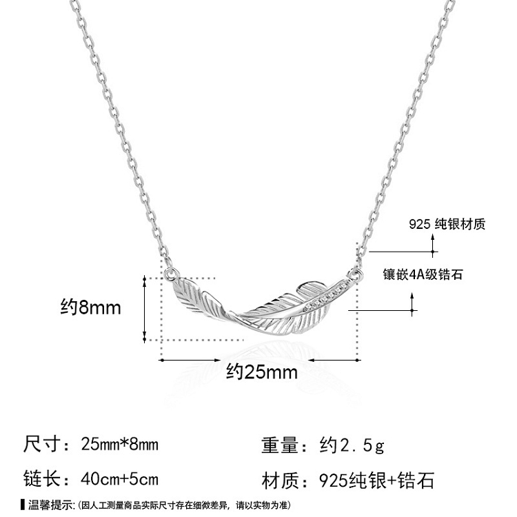 elements feather necklace female sterling silver INS cool wind niche design sense S925 clavicle chain net red accessories
