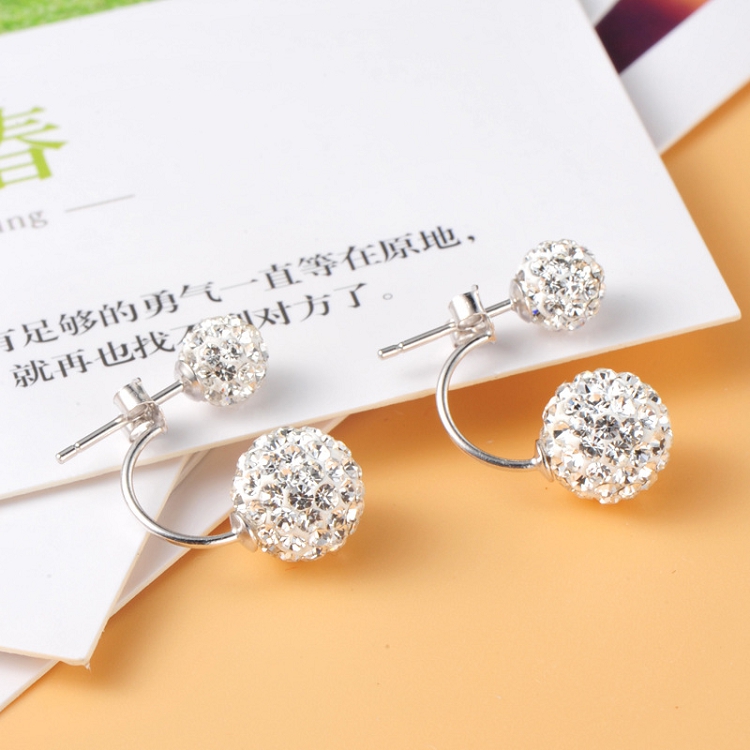 S925 sterling silver double beads full diamond earrings for women in South Korea a pair of wearing ear bend earrings