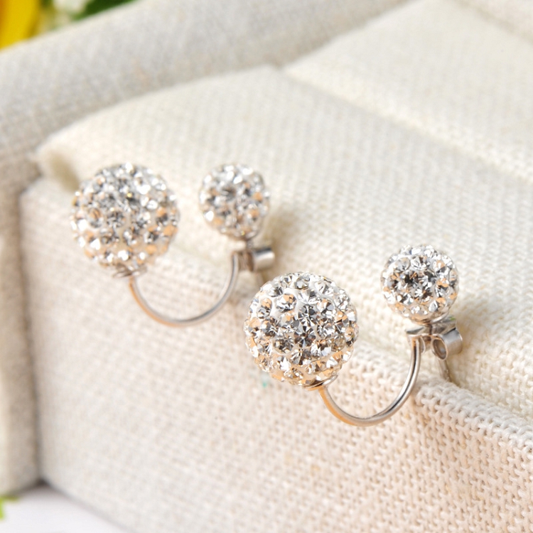 S925 sterling silver double beads full diamond earrings for women in South Korea a pair of wearing ear bend earrings