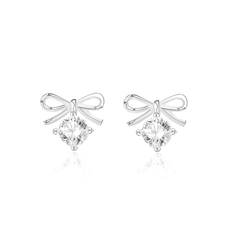 S925 sterling silver bow earrings female INS small fresh sleep without picking small diamond earrings