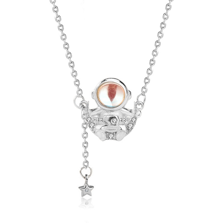 Original S925 sterling silver astronaut necklace female INS personality design moon astronaut moonstone pendant