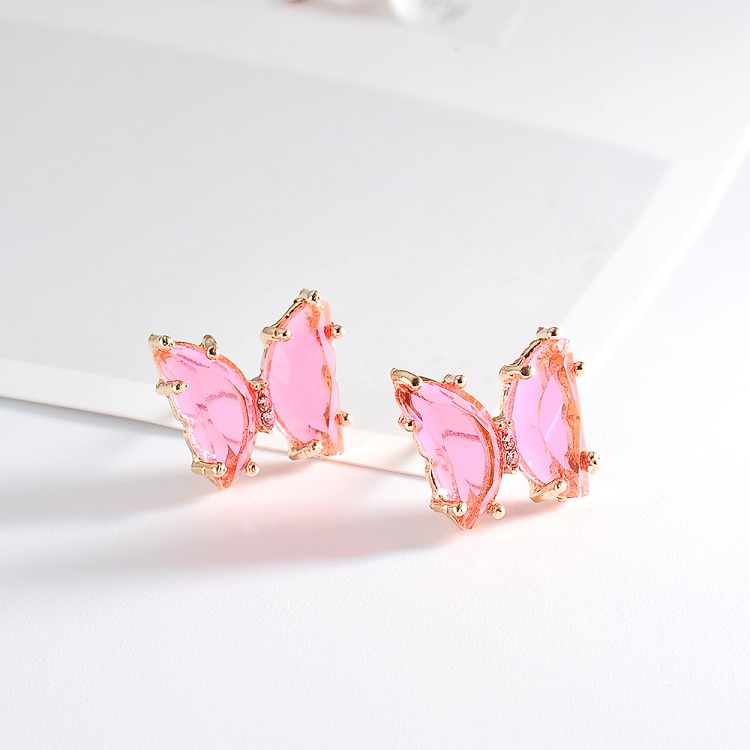 Korean version of the summer super fairy transparent butterfly ear nail temperament simple crystal earrings stall wholesale ?