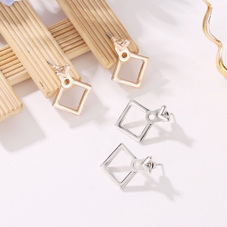 Japan and South Korea hot accessories fashion personality versatile earrings minimal geometry hollow diamond square earrings ?