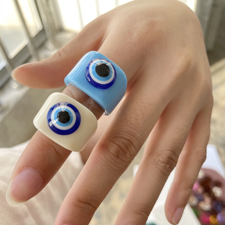 2021 New Korean multicolor acrylic evil eyes a few finger rings summer party ring girls ?
