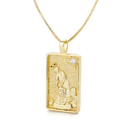 Aliexpress cross-border new retro Tarot card copper gold-plated zircon necklace square punk BFF valentine's Day gift ?