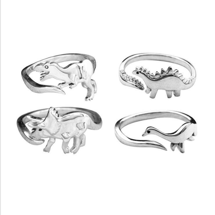 Aliexpress new creative fashion animal dinosaur opening adjustable alloy ring birthday party cartoon ring ?