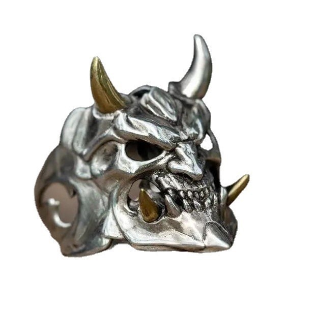 Aliexpress new retro Prajna longhorn ghost skull opening adjustable ring Exaggerated European and American personality ring man ?