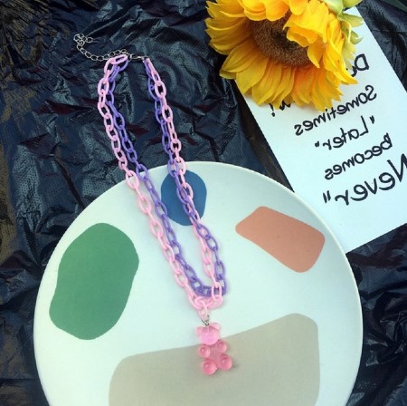 New cute cartoon candy gummy bear necklace harajuku funny acrylic multilayer necklace party girl ?