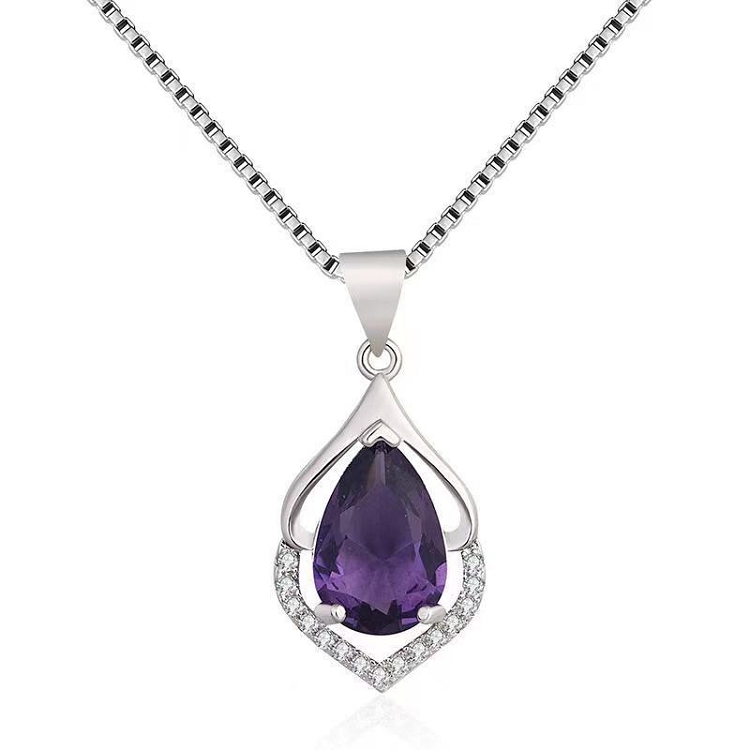 2021 new personalized fashion light luxury women necklace long pendant elegant natural amethyst clavicle box chain ?