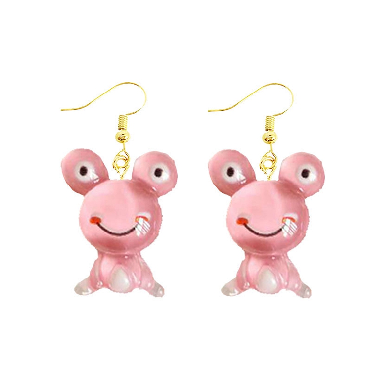 Korean cartoon lovely frog resin earrings frosted frog ear hook female DIY handmade earrings jewelry ?