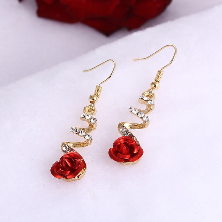 2021 Fashion Van Cleef Vintage Red Rose Earrings for women rose gold with crystal Rhinestone pendant earrings ?