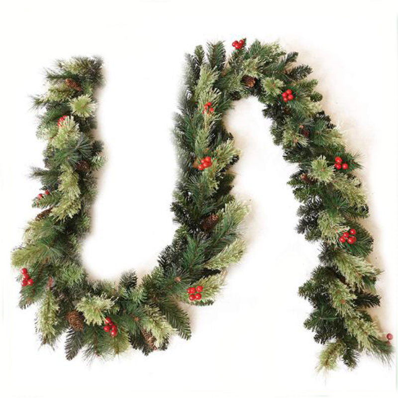 pvc & pine needle with pine cones and red berries christmas garland