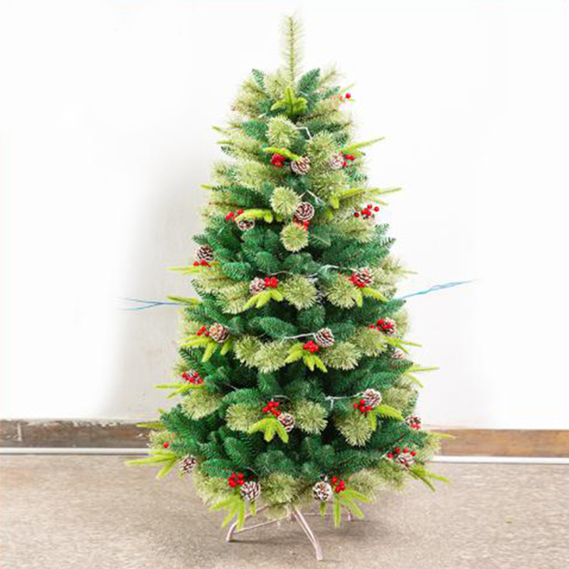 PVC PE Mixed Christmas pine hinge automatic tree with red berries led christmas tree light