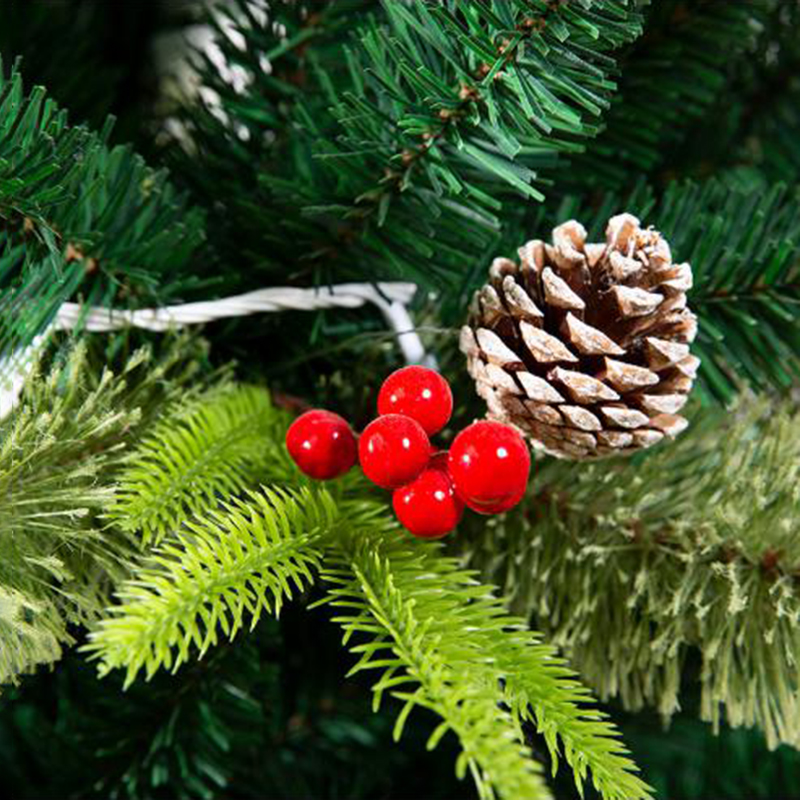 PVC PE Mixed Christmas pine hinge automatic tree with red berries led christmas tree light