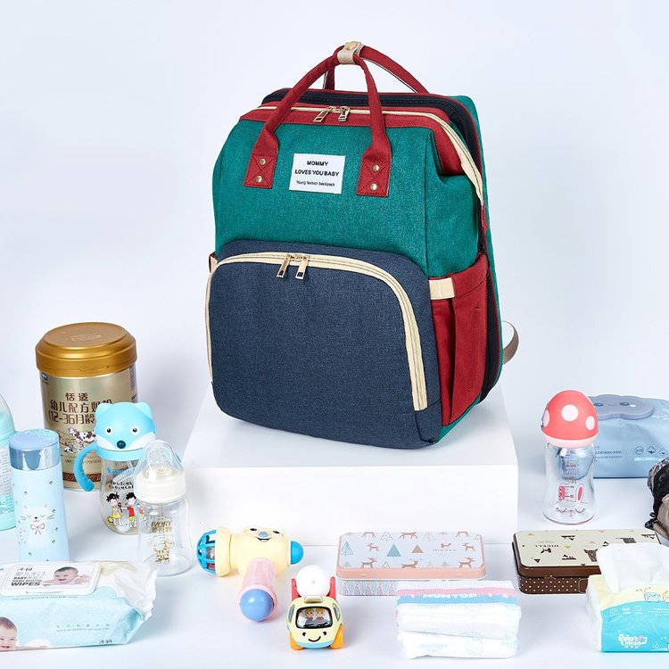 Custom luxury foldable cute portable bed organizer mommy nappy baby bags backpack maternity diaper bag with changing station