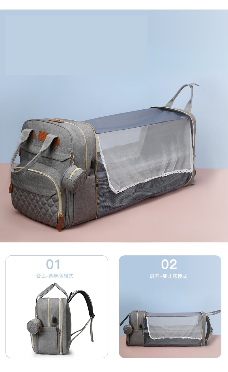Foldable Baby Bed Waterproof Travel Bag with USB Charge Baby Changing Bag 3 in 1 Diaper Bag Backpack