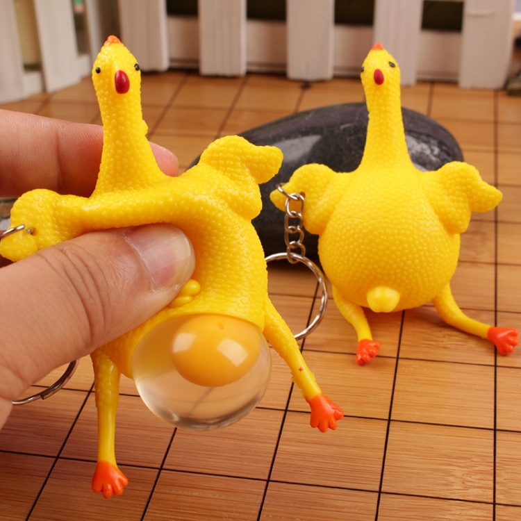Novelty TPR Stuffed Chicken That Lays Hen Laying Eggs Toys Relief Stress Tricky Toy Ball Keychain for Kids Adults