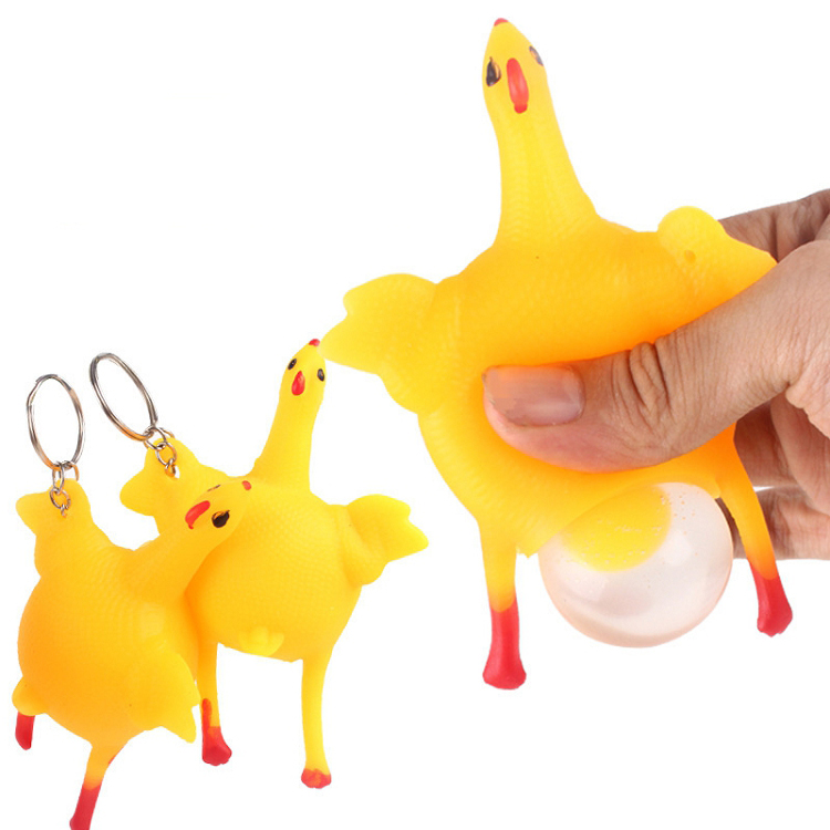 Novelty TPR Stuffed Chicken That Lays Hen Laying Eggs Toys Relief Stress Tricky Toy Ball Keychain for Kids Adults