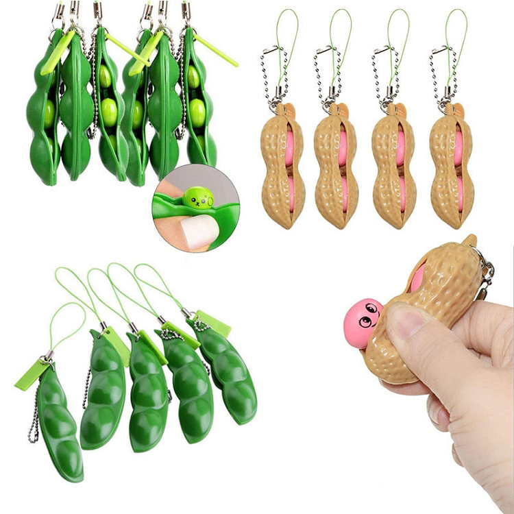 Peanut Pea Popper Fidget Toy Bean Sensory Toy Keychain Stress Relief Fidget Keychain Improve Focus Officer Pendant Toys