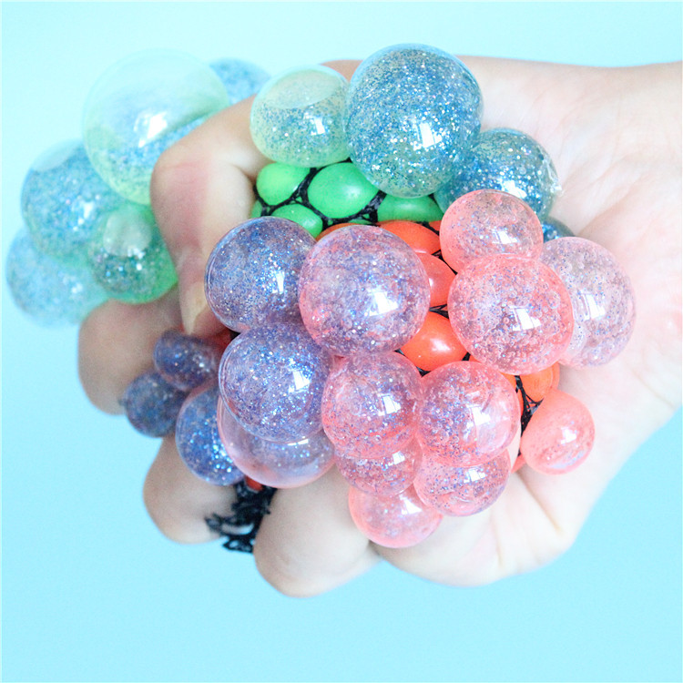 Simulation Fruit Grape Toys Mini Baby Farm Toys Kids Gift Colorful TPR Soft Grape Mesh Squishies Ball for Adult Kids