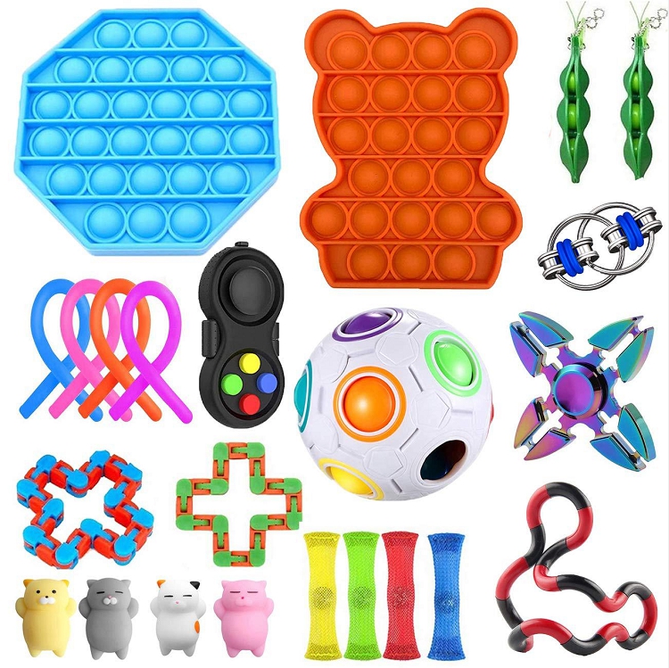 4 Kinds Pressure Reduced Woven Net Tube With Marble Toy Multi-colored Tape Glass Marble Extrusion Vent Fidget Toy