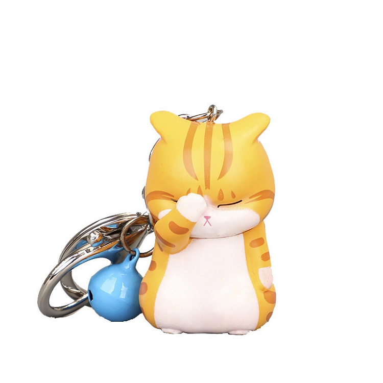 Cartoon cute kitten face covering cat pendant resin key chain Orange cat bell bag pendant small gift