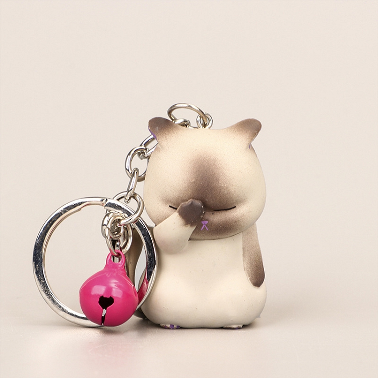 Cartoon cute kitten face covering cat pendant resin key chain Orange cat bell bag pendant small gift