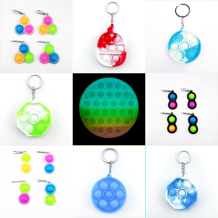Gradient color mask color luminous Bubble music key chain Rat killer pendant Amazon silicone finger toy