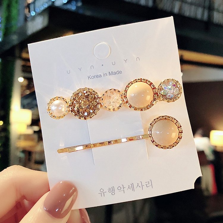 South Korea Dongdaemun pearl rhinestone hair clip INS net red bangs broken hair one word card girl crystal edge hair clip