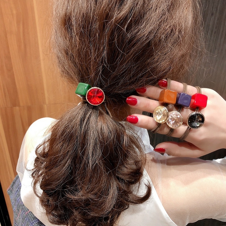 South Korea dongdaemun the same hair rope INS net red crystal hair ring diamond diamond hair accessories bright color rubber band head rope