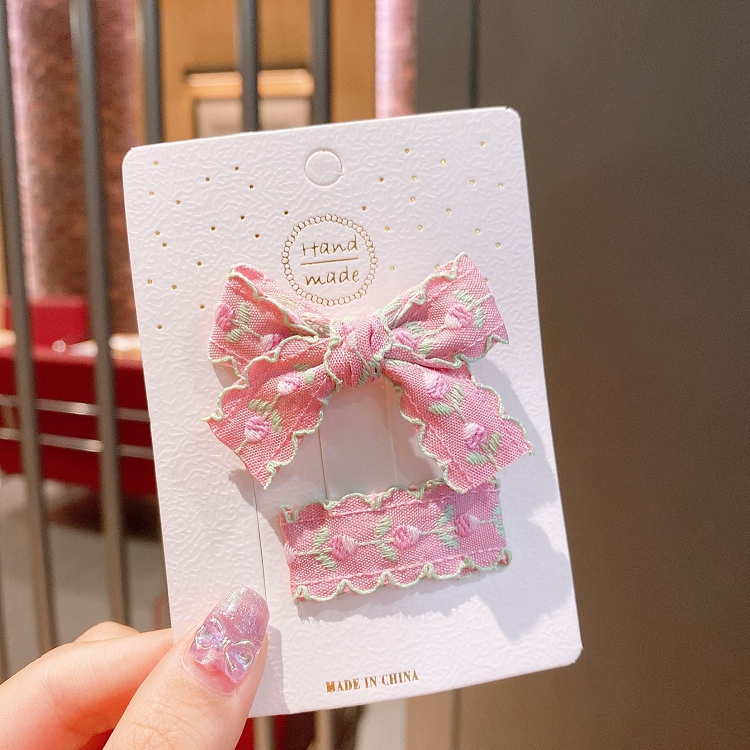 Korea lovely super MOE cartoon bowknot hair clip love lace embroidery flower baby sweet princess hair clip