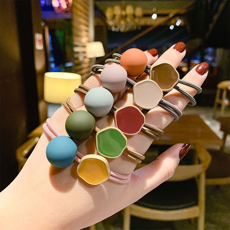 Korean version of the head rope women simple beads tied hair rubber band leather set hair ring small fresh tied hair tied ponytail hair accessories