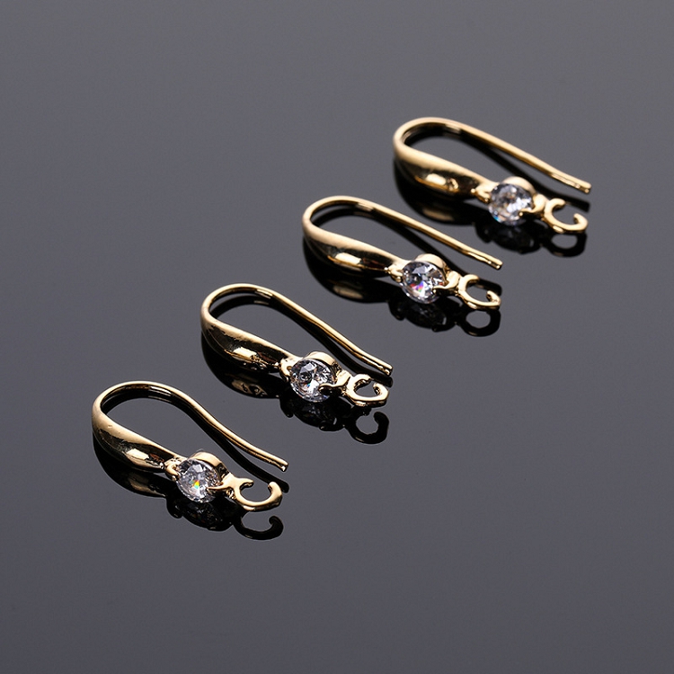 With diamond C-word ear hook anti-drop copper plated gold color electroplated diy earring accessories French earrings