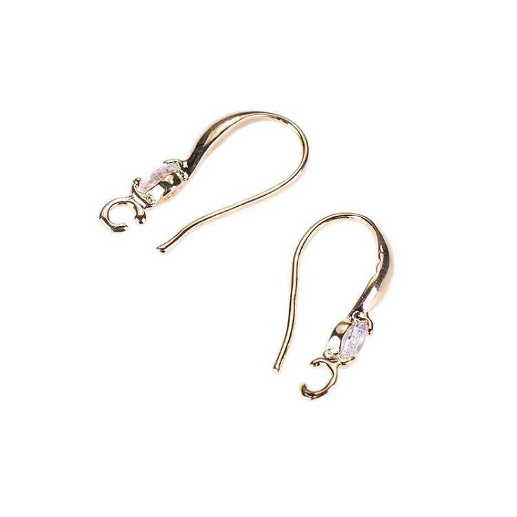 With diamond C-word ear hook anti-drop copper plated gold color electroplated diy earring accessories French earrings