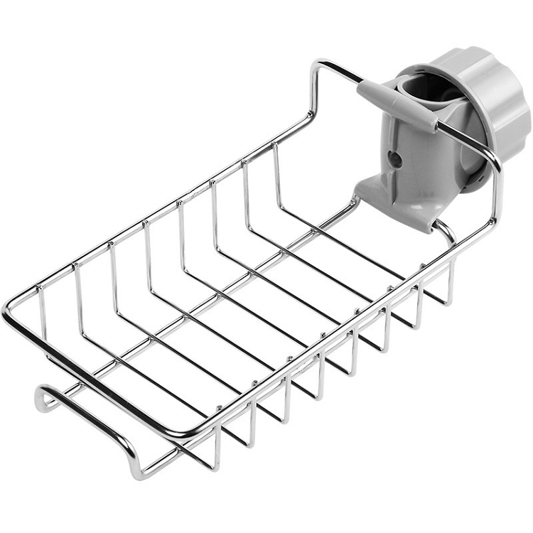 Kitchen faucet rack household stainless steel perforation-free cloth sponge brush drain rack sink storage rack