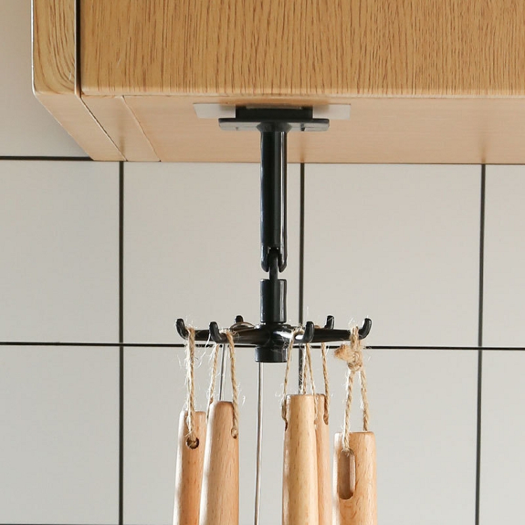 Kitchen and bathroom hole-free collapsible wall hanging top hanging dual-purpose 6-claw 360&DEG;Swivel hook kitchen bathroom storage rack