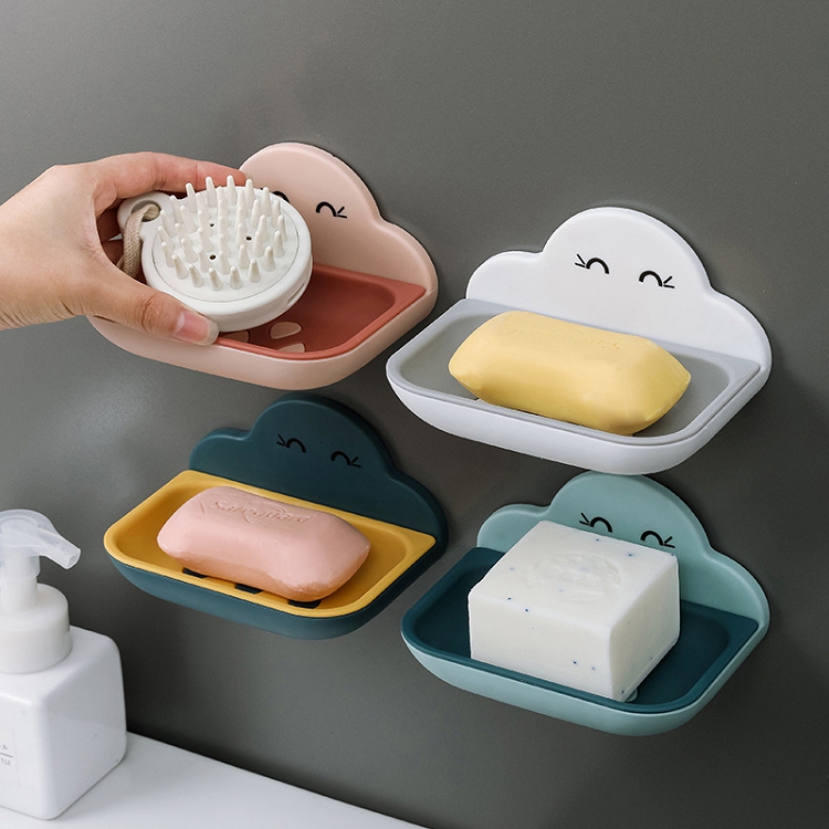 Nail-free and traceless paste double layer cloud soap and soap box removable kitchen and bathroom sundry storage
