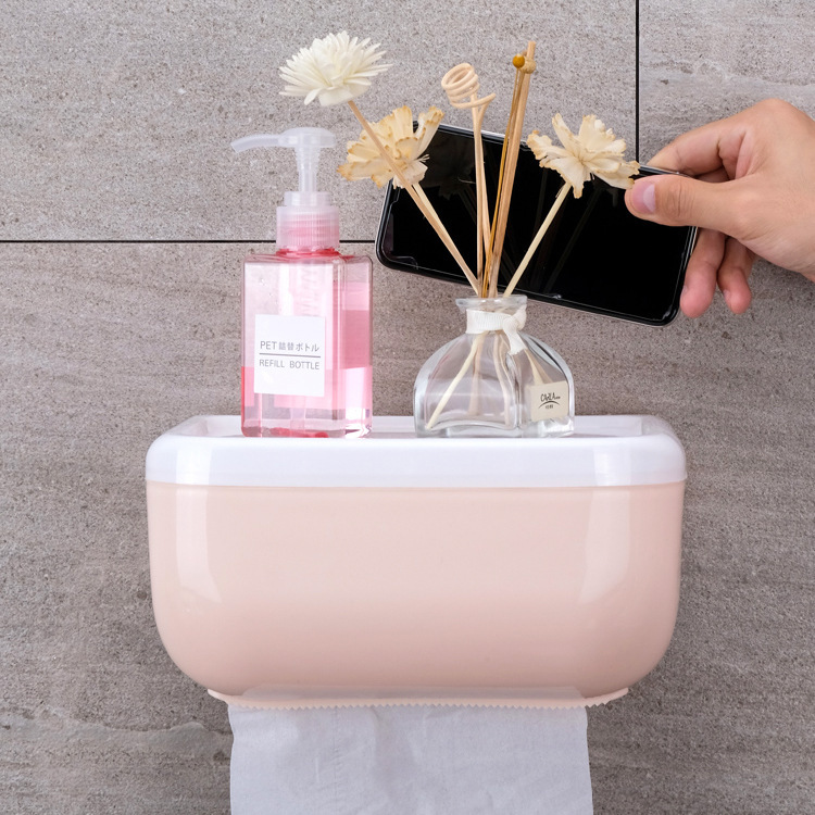 Large nail-free and traceless oval wall hanging large capacity waterproof mobile phone shelf paper towel box