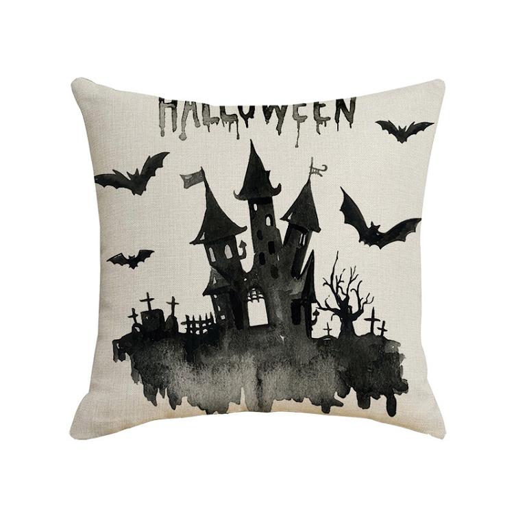 Halloween Pillowcase 2021 Cross-border new cartoon Bat Castle printed linen cushion cover Witch series