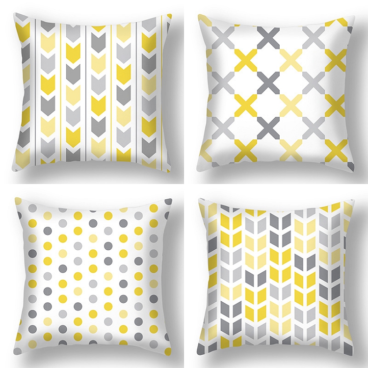 Amazon new yellow geometric peach skin pillow case car office sofa bed pillow cushion cover wholesale