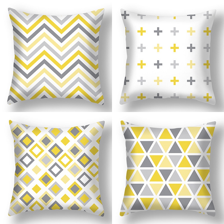 Amazon new yellow geometric peach skin pillow case car office sofa bed pillow cushion cover wholesale