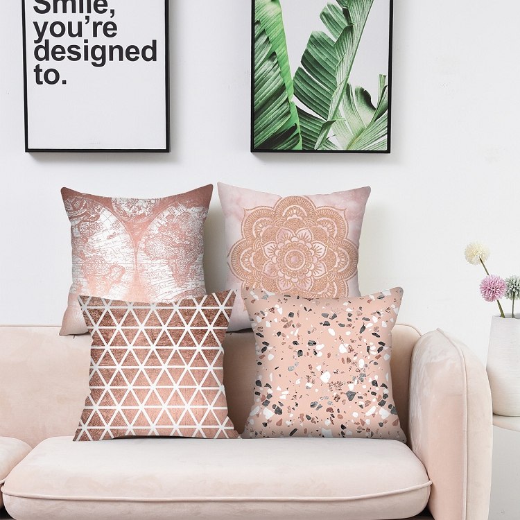 Pink Printed Throw Pillow Case Short Plush Cushion Cover Sofa Home Decoration 