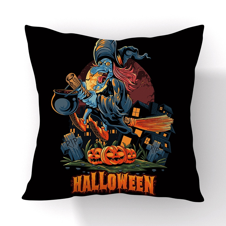 Halloween Pillowcase 2021 cross-border new cartoon pumpkin skull print short plush cushion cover to customize