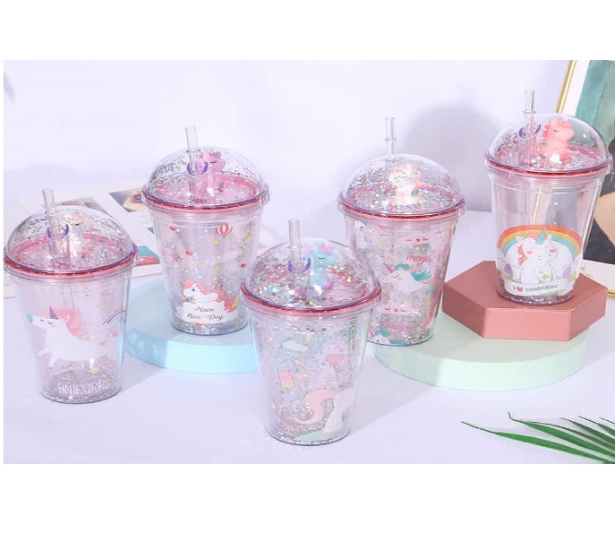 Wholesale Unicorn Straw Water Bottle Double-Layer Plastic Cup