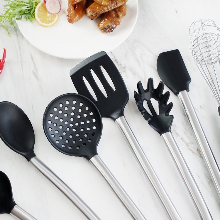 New Chinese style stainless steel handle silicone kitchen utensils and 8 suit for silicone spatula spaghetti spoon kitchen utensils