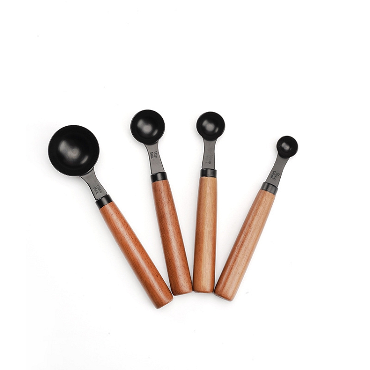 Amount of black spoon four suit black walnut wood handle g scoop measuring spoon scale stainless steel household baking tools